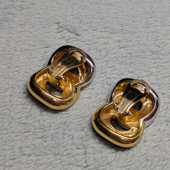 Vintage Gold & Silvertone Twisted Clip Earrings - Picture 7 of 7